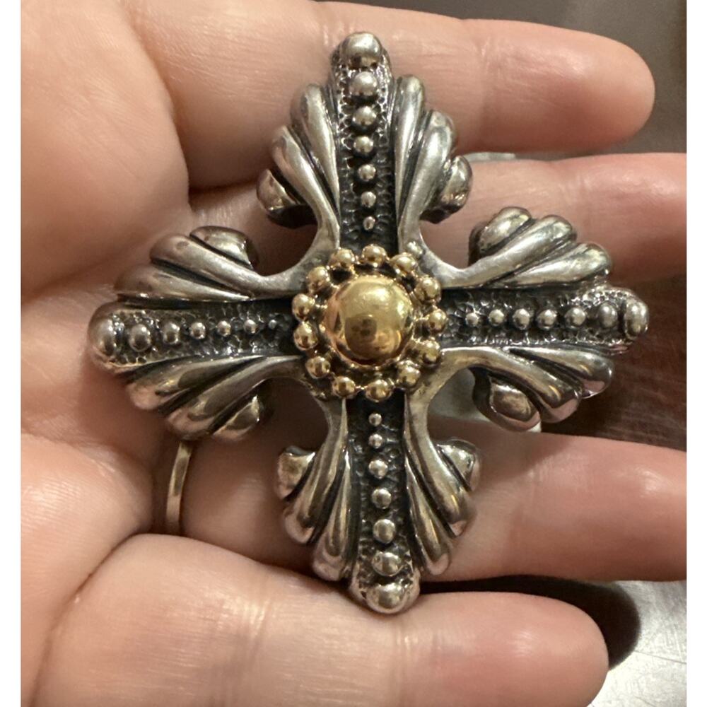 Vintage Carol Henry Designs Sterling Silver & 14k Gold Cross Brooch Pendant Rare